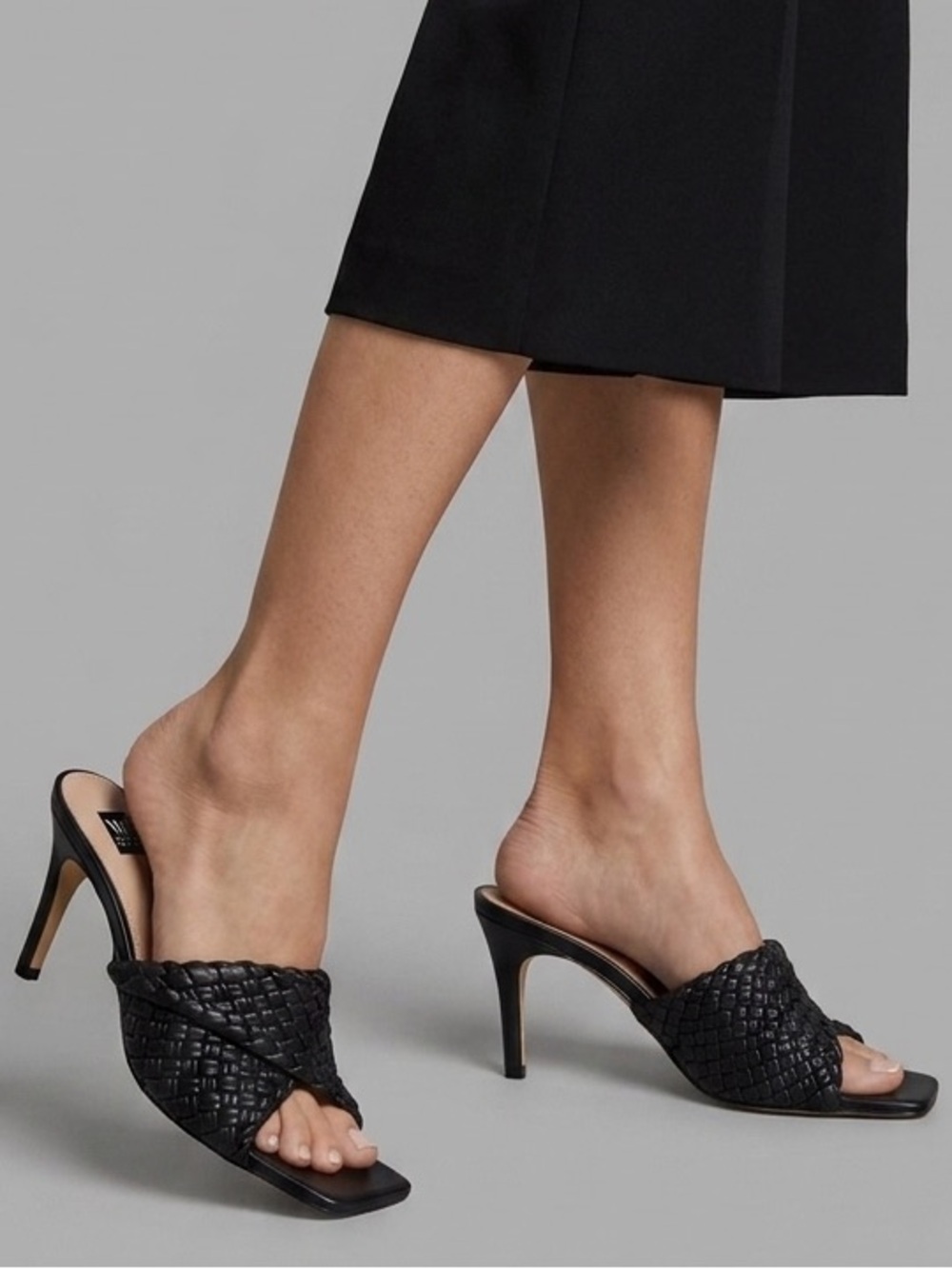 White House Black Market Black Woven Square Toe Heel Mules